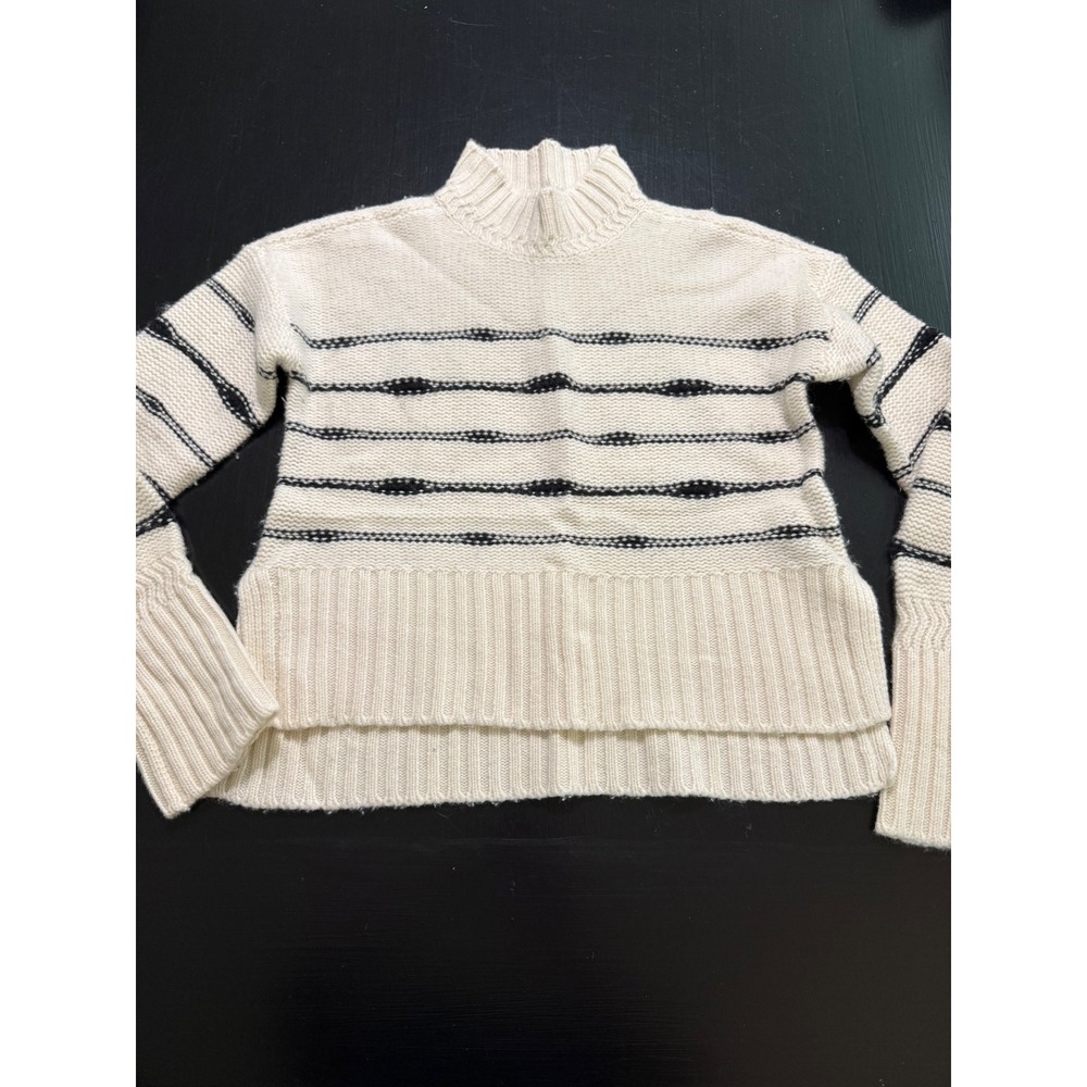Veronica Beard Ivory Navy Striped Wool Blend Mock Neck Sweater J2310KD16K0211